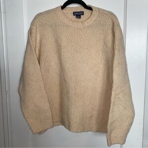 Vtg 90s Unisex Lands End Wool Cable Knit Sweater Size L 14/16 Cabincore